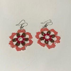 Pair of seed bead flower earrings